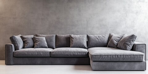Modern Gray Sectional Sofa with Three Chairs in a Showroom