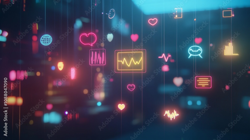 Aufkleber a conceptual representation of ai personalization with floating icons showing user interests like mo