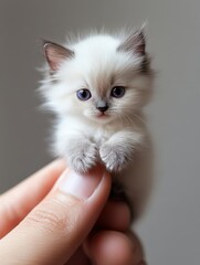 Fototapeta premium Tiny kitten held in hand 