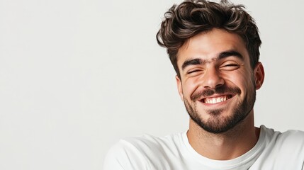 A man with a smirk, expressing confidence and playfulness, isolated on a white background