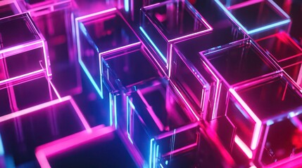 3D render, abstract futuristic background with neon geometric pattern