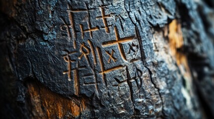 Carved Symbols on a Burnt Tree Trunk