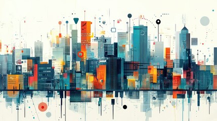 Obraz premium Vibrant abstract cityscape with reflection.