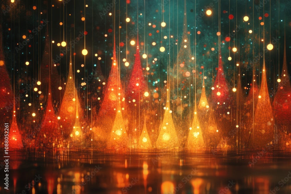 Poster abstract background with glowing lights and triangular shapes.