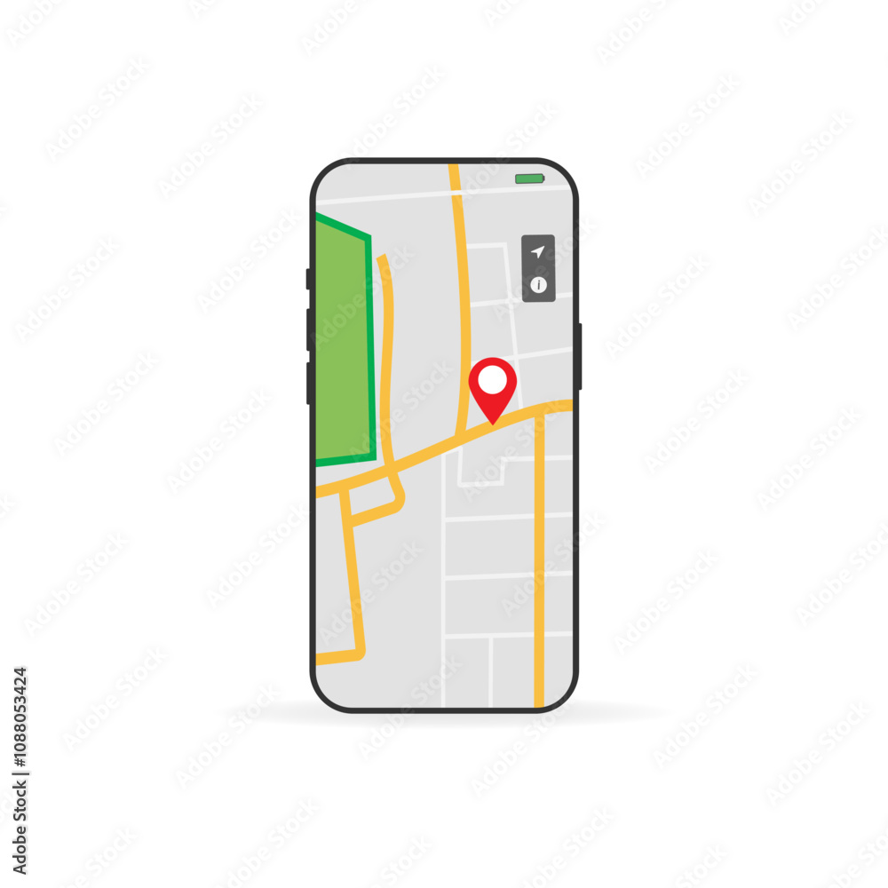 Poster mobile gps navigation and tracking concept. mock up location track app on touch screen smartphone. p