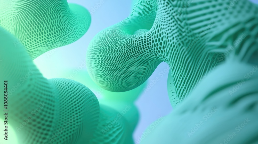 Aufkleber abstract teal 3d render of interconnected organic shapes with textured surface.