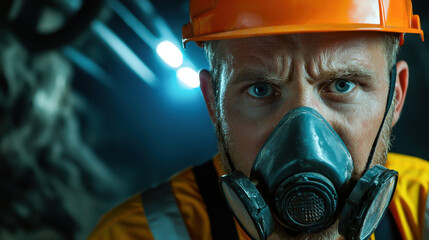 Fototapeta premium Mining engineer wearing safety gear in underground tunnel