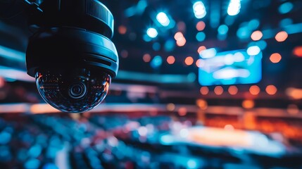 High-tech surveillance captures the pulse of vibrant arena events, ensuring safety and excitement in a lively atmosphere, every moment matters.
