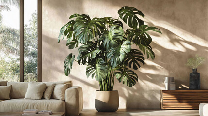 Large monstera plant in natural lighting