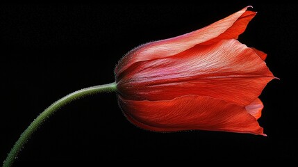 Close-up of a single flower in silhouette, showcasing its elegant structure on a black canvas.