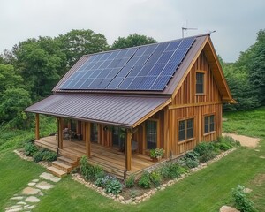 Obraz premium A barn powered entirely by solar and wind energy, OffGrid Barn, Independent and green