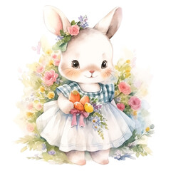 Obraz premium 優しい水彩タッチの花とうさぎ