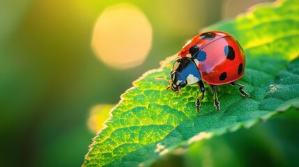 Ladybug on a Leaf in the Sunlight