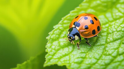 Ladybug on a Green Leaf