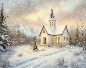 Digital art - Painting of a church in Winter