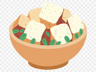 Traditional Thanksgiving stuffing with seasoned bread cubes and herbs in dish on transparent background.vector