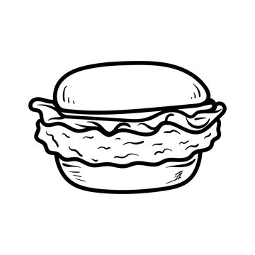 recommend clip art: crispy chicken burger isolated drawing coloring line art style sketch classic vintage design illustration