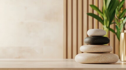 A row of white and black stones are arranged on a table
