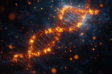 Fototapeta premium A glowing DNA double helix against a dark background. This abstract image represents the complexities of genetic code.