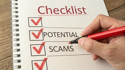 Red Flags in a Checklist A checklist with several items marked with red flags indicating warning signs of potential scams.