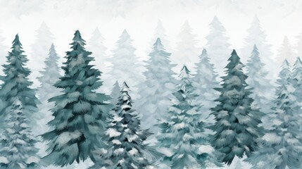 Mystical Winter Wonderland, Close-Up Of Dense Snow Covered Evergreen Trees In A Misty Forest