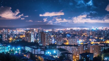 Obraz premium Night Cityscape with Stars and Clouds