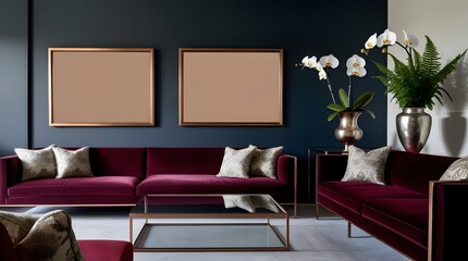 Multiple Frames mockup. Interior mockup with house background. Modern interior design. Best room decorating ideas