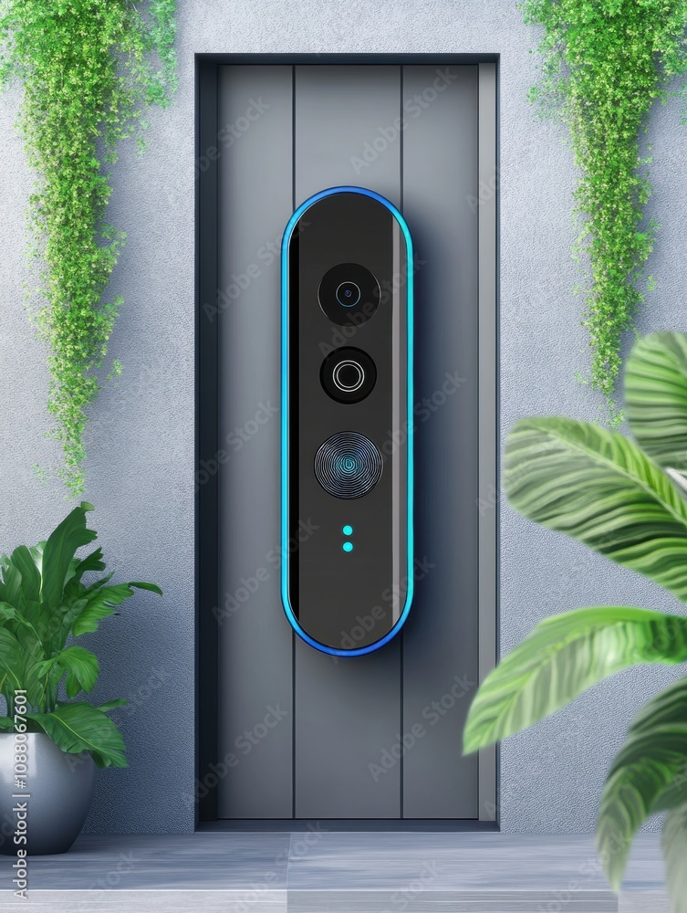 Leinwandbilder this entryway showcases advanced security technology with smart cameras, motion sensors, and a finge