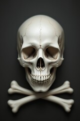 Realistic Human Skull with Crossbones Symbol in Artistic Display