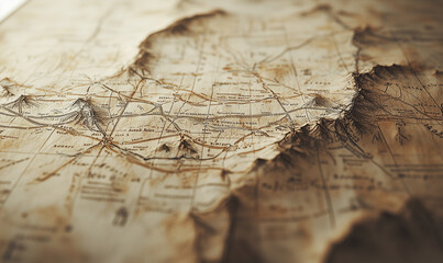 An aged, textured map showcasing intricate lines and markings, embodying a sense of history and exploration.