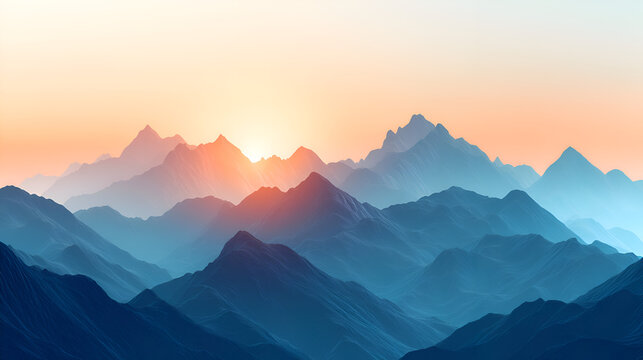 Sunrise Over Mountains - Dramatic sunlight breaking over mountain ranges. Suitable for marketing or business purposes. Panoramic banner with place for text