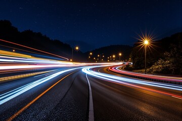 Dynamic Nighttime Long Exposure of Traffic on Winding Highway