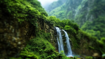 Fototapeta premium Waterfall in Lush Greenery