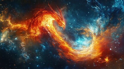 Fototapeta premium Cosmic Dragon: A Celestial Dance of Fire and Ice