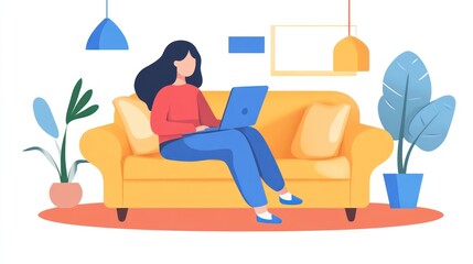 Fototapeta premium Woman Working on Laptop at Home