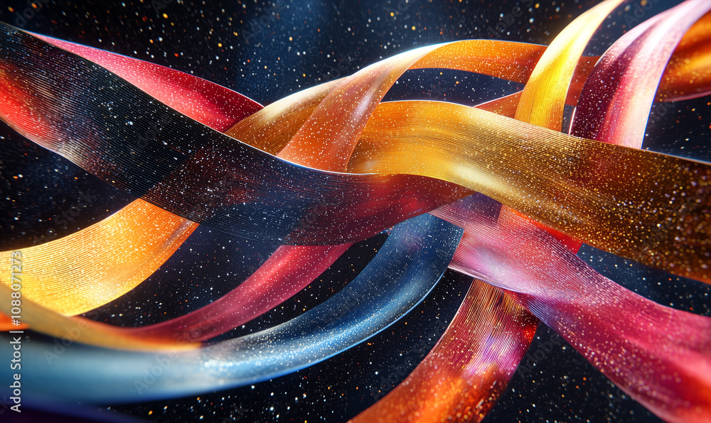 Aufkleber a vibrant display of colorful ribbons intertwining against a dark background, creating a dynamic and