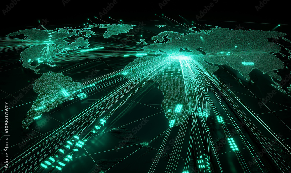 Aufkleber a digital representation of a global network, showcasing data flow and connections across continents