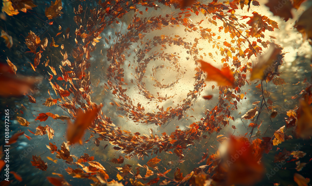 Poster a swirling vortex of autumn leaves dances in the air, creating a mesmerizing display of colors and m