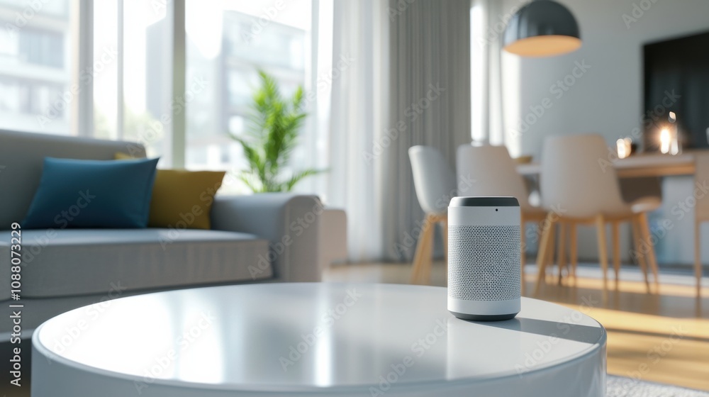 Poster A cutting-edge AI-powered smart home assistant for daily tasks, modern home environment with integrated AI systems for managing schedules, security