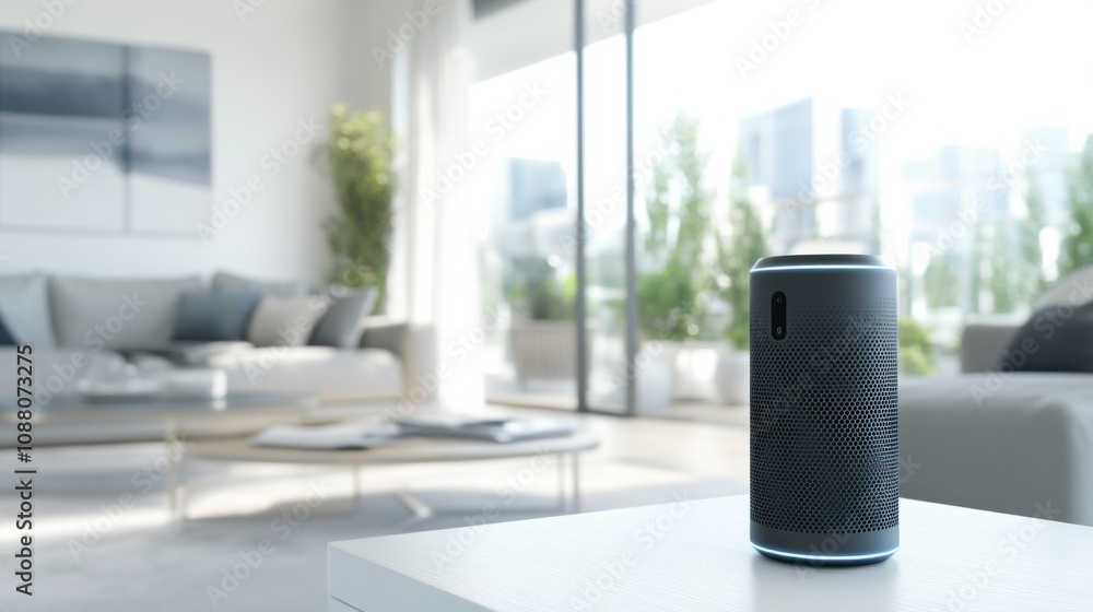 Poster a cutting-edge ai-powered smart home assistant for daily tasks, modern home environment with integra
