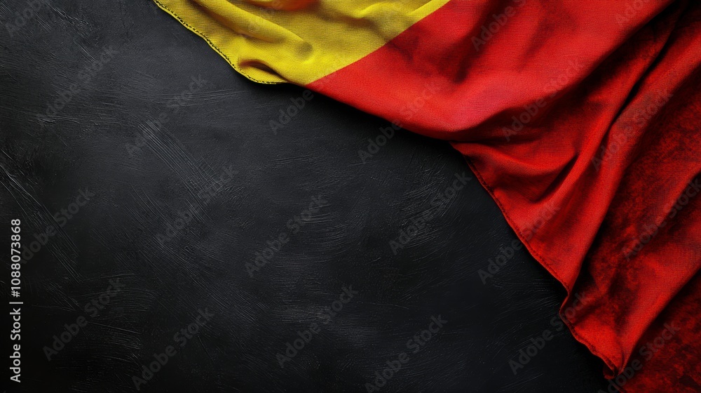 Poster belgian flag displayed on a black background with space for text beside it. generative ai