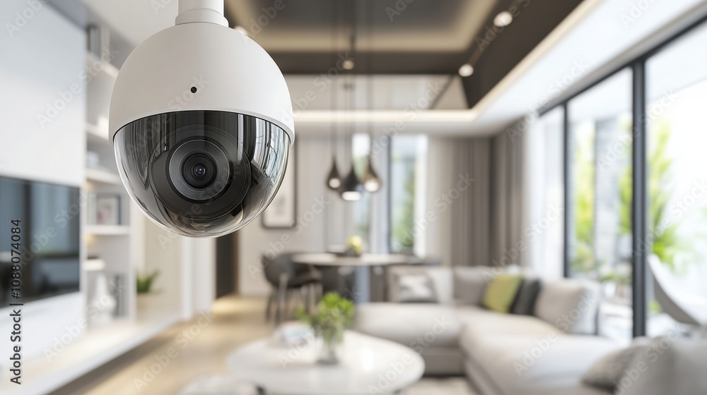 Poster A cutting-edge AI-powered smart home security system, modern home environment with advanced surveillance cameras and real-time threat detection, Security style
