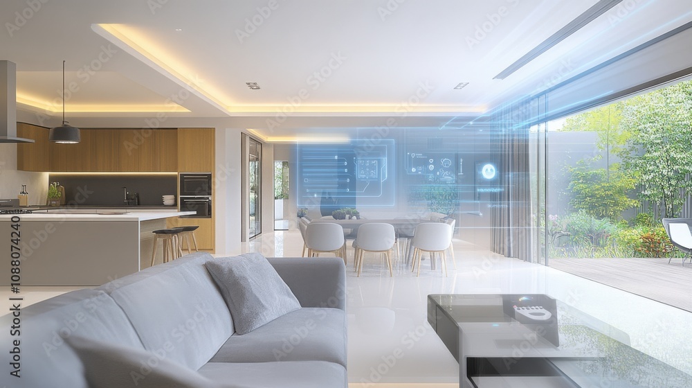 Poster a cutting-edge ai-powered smart home security system, modern residential setting with integrated cam