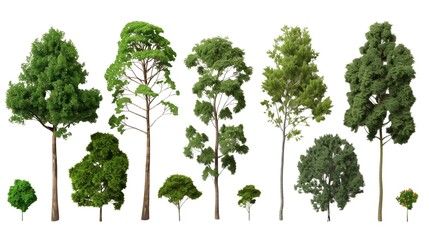 Obraz premium Green Canopy: A collection of meticulously rendered trees, showcasing a diverse array of species and sizes, perfect for enhancing your landscape designs and environmental visuals.