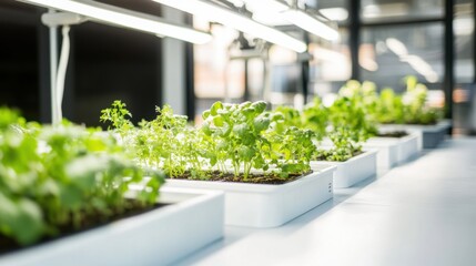 A cutting-edge AI-powered smart indoor farming system, modern urban indoor environment with integrated technology for optimizing plant growth and resource use in controlled conditions