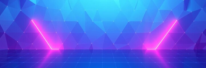 Obraz premium Illuminated blue 3D surface with futuristic neon tetrahedron shapes background, gradient, futuristic, tetrahedrons