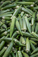 A close-up image of fresh okra, or lady's fingers.