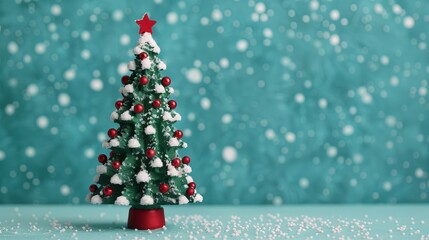 Obraz premium Miniature Christmas tree with decorative elements.
