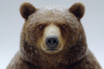 Fototapeta premium A close-up of a grizzly bear with snowflakes dusting its fur, symbolizing resilience and strength in a winter setting