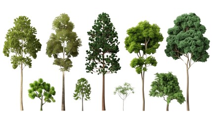 Obraz premium Green Canopy: A collection of meticulously rendered trees, showcasing a diverse array of species and sizes, perfect for enhancing your landscape designs and environmental visuals.